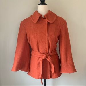 Retro Burnt Orange Belted Bell Sleeve Jacket•EUC